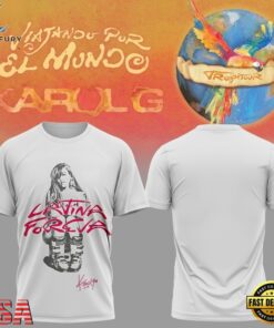 Karol G VIAJANDO POR EL MUNDO TROPITOUR White T Shirt , Music Design T Shirt Karol G Viajando Por EL Mundo Tropitour White T Shirt