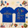 Kentucky Wildcats NCAA Autism Awareness Puzzle Ribbon T Shirt , NCAA 3D Graphic Tee Kentucky Wildcats Ncaa Autism Awareness Puzzle Ribbon T Shirt