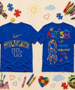 Kentucky Wildcats NCAA Autism Awareness Puzzle Ribbon T Shirt , NCAA 3D Graphic Tee Kentucky Wildcats Ncaa Autism Awareness Puzzle Ribbon T Shirt