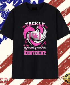 Kentucky Wildcats UK tackle breast cancer football T Shirt, Trendy 2D Print Shirt Kentucky Wildcats UK Tackle Breast Cancer Football T Shirt