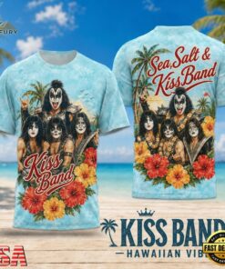 Kiss Band Hawaiian Vibes Tropical Floral Portrait 2026 3D Shirt , Trending Music 3D Tee Kiss Band Hawaiian Vibes Tropical Floral Portrait 2026 3D Shirt