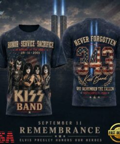 KISS Band Tribute with 911 Remembrance and 343 Fallen Heroes Print T Shirt, Trending Music 3D Tee Kiss Band Tribute With 911 Remembrance And 343 Fallen Heroes Print T Shirt