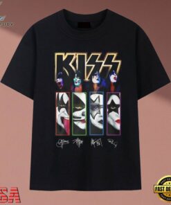 KISS Rock Band Portrait Graphic Signatures Vintage Music T Shirt, Music 2D Graphic Tee Kiss Rock Band Portrait Graphic Signatures Vintage Music T Shirt