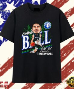 LaMelo Ball Minnesota Timberwolves caricature signature T Shirt , Trendy 2D Print Shirt Lamelo Ball Minnesota Timberwolves Caricature Signature T Shirt