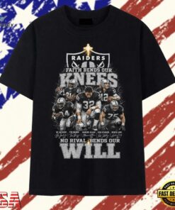 Las Vegas Raiders Faith Bends Our Knees No Rival Bends Our Will T Shirt, Trendy 2D Print Shirt Las Vegas Raiders Faith Bends Our Knees NO Rival Bends Our Will T Shirt