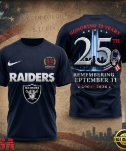 Las Vegas Raiders NFL Honoring 25 Years Remembering September 11 T Shirt, Sports Fans 3D Shirt Las Vegas Raiders Nfl Honoring 25 Years Remembering September 11 T Shirt