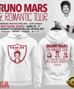Las Vegas Raiders x Bruno Mars The Romantic Tour White Hoodie, Trending Music 3D Tee Las Vegas Raiders X Bruno Mars The Romantic Tour White Hoodie