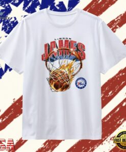LeBron James 23 Philadelphia 76ers On Fire Hoop T Shirt, Trendy 2D Print Shirt Lebron James 23 Philadelphia 76ers ON Fire Hoop T Shirt