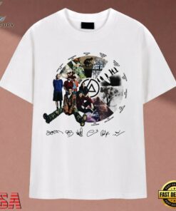 Linkin Park Discography Vinyl Wheel Band Signatures T Shirt , Music 2D Graphic Tee Linkin Park Discography Vinyl Wheel Band Signatures T Shirt