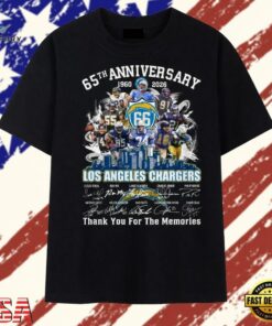 Los Angeles Chargers 65th Anniversary 1960 2025 Legends Signatures T Shirt, Trendy 2D Print Shirt Los Angeles Chargers 65th Anniversary 1960 2025 Legends Signatures T Shirt