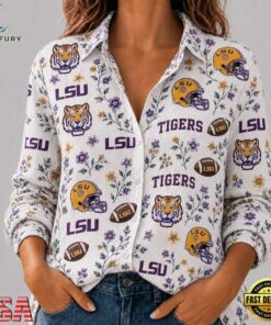 LSU Tigers NCAA College Spirit Blossoms Women Casual Shirt, Trendy NCAA Women Shirt Lsu Tigers Ncaa College Spirit Blossoms Women Casual Shirt