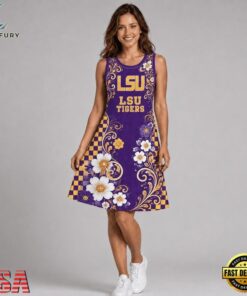 LSU Tigers NCAA Sporty Floral Elegance Women’s Sleeveless Dress, NCAA Women Summer Dress Lsu Tigers Ncaa Sporty Floral Elegance Women S Sleeveless Dress