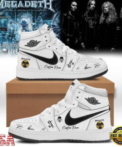 Megadeth 2026 Signed White Air Jordan 1 Hightop Shoes , Music Shoes Megadeth 2026 Signed White Air Jordan 1 Hightop Shoes