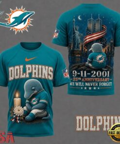 Miami Dolphins NFL 9 11 25th Anniversary Never Forget Memorial 3D T Shirt, Sports Fans 3D Shirt Miami Dolphins Nfl 9 11 25th Anniversary Never Forget Memorial 3D T Shirt