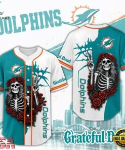 Miami Dolphins NFL Game Day Grateful Dead Baseball Jersey Shirt, NFL Baseball Shirt Miami Dolphins Nfl Game Day Grateful Dead Baseball Jersey Shirt