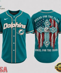 Miami Dolphins NFL Stand For The Flag Kneel For The Cross Baseball Jersey Shirt , NFL Baseball Shirt Miami Dolphins Nfl Stand For The Flag Kneel For The Cross Baseball Jersey Shirt
