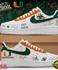 Miami Hurricanes 2026 NCAA Football Back To School Air Force 1 Shoes Sneakers , NCAA New Design Shoes Miami Hurricanes 2026 Ncaa Football Back TO School Air Force 1 Shoes Sneakers