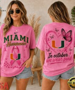 Miami Hurricanes 2026 NCAA Pink October Breast Cancer Awareness Fan Pride Unisex T Shirt , NCAA 3D Graphic Tee Miami Hurricanes 2026 Ncaa Pink October Breast Cancer Awareness Fan Pride Unisex T Shirt