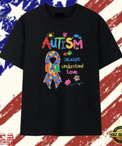 Miami Hurricanes Autism Awareness Accept Understand Love ribbon T Shirt , Trendy 2D Print Shirt Miami Hurricanes Autism Awareness Accept Understand Love Ribbon T Shirt