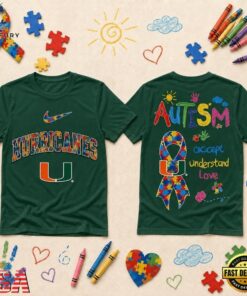 Miami Hurricanes NCAA Autism Awareness Puzzle Ribbon T Shirt , NCAA 3D Graphic Tee Miami Hurricanes Ncaa Autism Awareness Puzzle Ribbon T Shirt