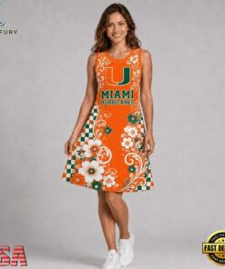 Miami Hurricanes NCAA Sporty Floral Elegance Women’s Sleeveless Dress, NCAA Women Summer Dress Miami Hurricanes Ncaa Sporty Floral Elegance Women S Sleeveless Dress