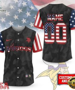 Minnesota Vikings NFL American Pride Custom Baseball Jersey Shirt , NFL Baseball Shirt Minnesota Vikings Nfl American Pride Custom Baseball Jersey Shirt