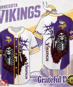 Minnesota Vikings NFL Game Day Grateful Dead Baseball Jersey Shirt, NFL Baseball Shirt Minnesota Vikings Nfl Game Day Grateful Dead Baseball Jersey Shirt