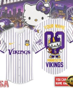 Minnesota Vikings NFL Kitty Game Day Custom Baseball Jersey Shirt , NFL Baseball Shirt Minnesota Vikings Nfl Kitty Game Day Custom Baseball Jersey Shirt