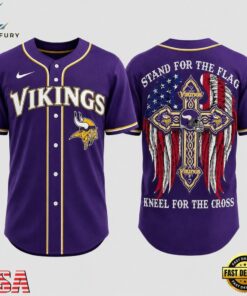 Minnesota Vikings NFL Stand For The Flag Kneel For The Cross Baseball Jersey Shirt , NFL Baseball Shirt Minnesota Vikings Nfl Stand For The Flag Kneel For The Cross Baseball Jersey Shirt