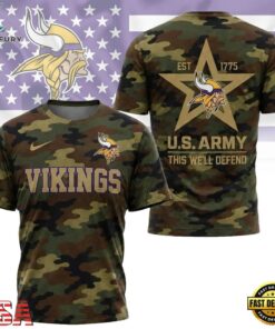 Minnesota Vikings NFL Veterans US Army Camo New Design 3D Shirt , Sports Fans 3D Shirt Minnesota Vikings Nfl Veterans US Army Camo New Design 3D Shirt