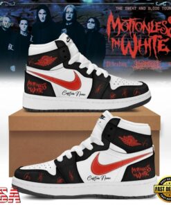 Motionless In White The Sweat And Blood Tour Signed 2026 Black Air Jordan 1 Hightop Shoes , Music AJ1 Sneakers Motionless IN White The Sweat And Blood Tour Signed 2026 Black Air Jordan 1 Hightop Shoes