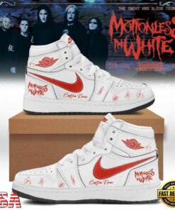 Motionless In White The Sweat And Blood Tour Signed 2026 White Air Jordan 1 Hightop Shoes , Music Shoes Motionless IN White The Sweat And Blood Tour Signed 2026 White Air Jordan 1 Hightop Shoes
