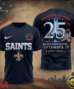 New Orleans Saints NFL Honoring 25 Years Remembering September 11 T Shirt, Sports Fans 3D Shirt New Orleans Saints Nfl Honoring 25 Years Remembering September 11 T Shirt