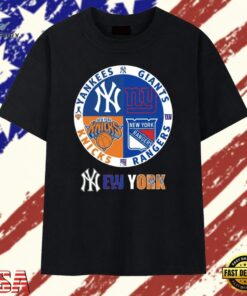 New York Yankees Giants Knicks Rangers four teams circle logo T Shirt , Trendy 2D Print Shirt New York Yankees Giants Knicks Rangers Four Teams Circle Logo T Shirt