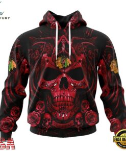 NHL Chicago Blackhawks Special Design Halloween With Skull Art Hoodie, T Shirt , NHL Hockey 3D Shirt Nhl Chicago Blackhawks Special Design Halloween With Skull Art Hoodie T Shirt 1