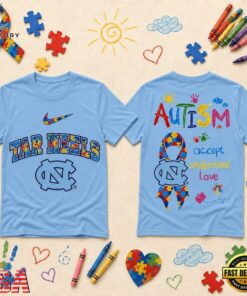 North Carolina Tar Heels NCAA Autism Awareness Puzzle Ribbon T Shirt , NCAA 3D Graphic Tee North Carolina Tar Heels Ncaa Autism Awareness Puzzle Ribbon T Shirt