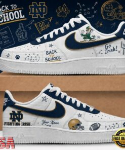 Notre Dame Fighting Irish 2026 NCAA Football Back To School Air Force 1 Shoes Sneakers , NCAA New Design Shoes Notre Dame Fighting Irish 2026 Ncaa Football Back TO School Air Force 1 Shoes Sneakers