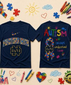 Notre Dame Fighting Irish NCAA Autism Awareness Puzzle Ribbon T Shirt , NCAA 3D Graphic Tee Notre Dame Fighting Irish Ncaa Autism Awareness Puzzle Ribbon T Shirt