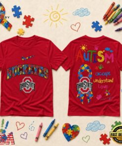 Ohio State Buckeyes NCAA Autism Awareness Puzzle Ribbon T Shirt , NCAA 3D Graphic Tee Ohio State Buckeyes Ncaa Autism Awareness Puzzle Ribbon T Shirt