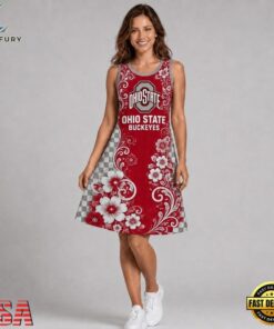 Ohio State Buckeyes NCAA Sporty Floral Elegance Women’s Sleeveless Dress, NCAA Women Summer Dress Ohio State Buckeyes Ncaa Sporty Floral Elegance Women S Sleeveless Dress