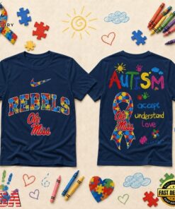 Ole Miss Rebels NCAA Autism Awareness Puzzle Ribbon T Shirt , NCAA 3D Graphic Tee Ole Miss Rebels Ncaa Autism Awareness Puzzle Ribbon T Shirt