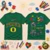 Oregon Ducks NCAA Autism Awareness Puzzle Ribbon T Shirt , NCAA 3D Graphic Tee Oregon Ducks Ncaa Autism Awareness Puzzle Ribbon T Shirt