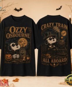 Ozzy Osbourne x Snoopy Halloween Crazy Train All Aboard 3D Shirt , Music Design T Shirt Ozzy Osbourne X Snoopy Halloween Crazy Train All Aboard 3D Shirt
