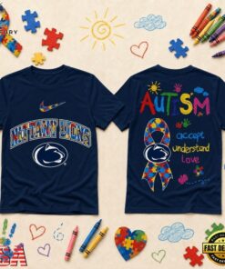 Penn State Nittany Lions NCAA Autism Awareness Puzzle Ribbon T Shirt , NCAA 3D Graphic Tee Penn State Nittany Lions Ncaa Autism Awareness Puzzle Ribbon T Shirt