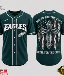 Philadelphia Eagles NFL Stand For The Flag Kneel For The Cross Baseball Jersey Shirt , NFL Baseball Shirt Philadelphia Eagles Nfl Stand For The Flag Kneel For The Cross Baseball Jersey Shirt