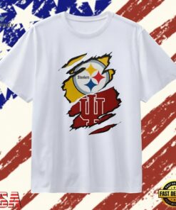 Pittsburgh Steelers and Indiana Hoosiers ripped skin T Shirt, Trendy 2D Print Shirt Pittsburgh Steelers And Indiana Hoosiers Ripped Skin T Shirt