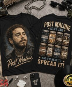Post Malone Is My Jam Songs in Jars Front and Back T Shirt, Trending Music 3D Tee Post Malone IS MY Jam Songs IN Jars Front And Back T Shirt