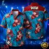 Red Flowers on Blue Rush Rock Music Band Hawaiian Shirt , Music Fan Hawaiian Shirt Red Flowers ON Blue Rush Rock Music Band Hawaiian Shirt