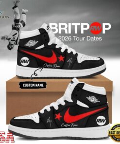 Robbie Williams BRITPOP World Tour 2026 Black Air Jordan 1 Hightop Shoes , Music Shoes Robbie Williams Britpop World Tour 2026 Black Air Jordan 1 Hightop Shoes