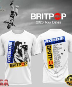 Robbie Williams BRITPOP World Tour 2026 White 3D Shirt , Music Fans Shirt Robbie Williams Britpop World Tour 2026 White 3D Shirt